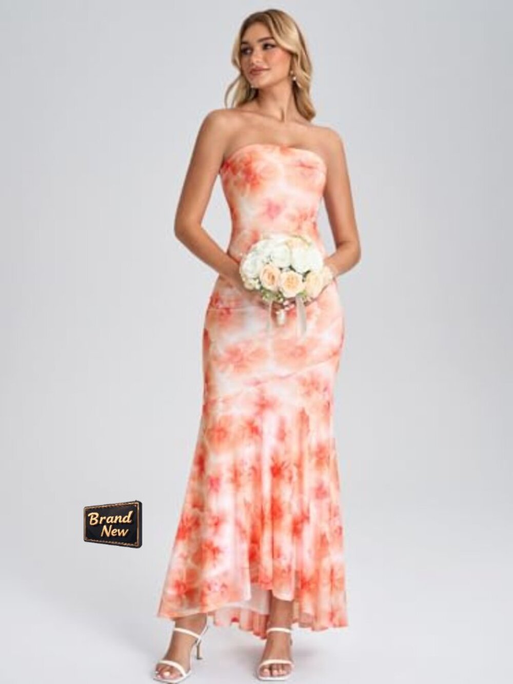 Strapless Tube Maxi Dress Formal Wedding Guest Bodycon Ruffle Cocktail - Picture 3 of 7